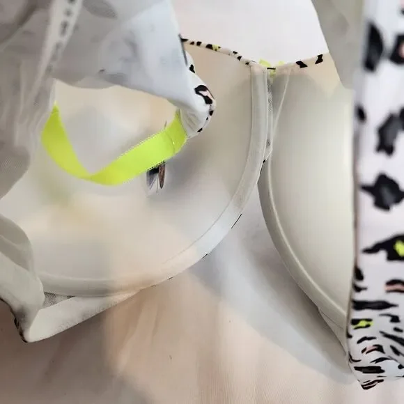 46DDD Torrid White Leopard Neon Yellow Bra Push Up Plunge Back Smoothing Underwi - Picture 7 of 10